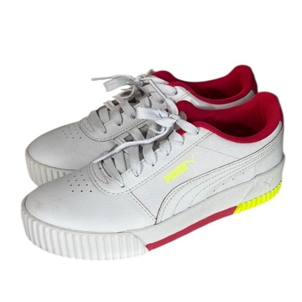 Puma Girl’s Carina Sneakers Athletic Shoes Neon Accents White Size 4